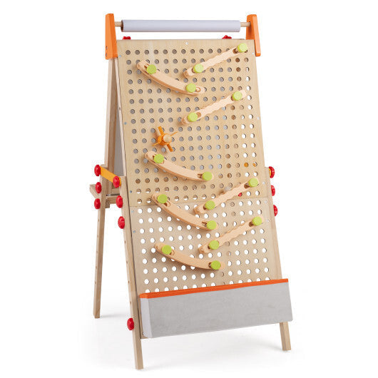 4-in-1 Wooden Kids Art Easel Double-Sided Foldable with Paper Roll and Storage Tray W2B