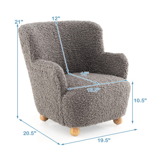 Sherpa Kids Sofa Comfy Toddler Armchair with Solid Rubber Wood Legs-Rustic Brown W2B