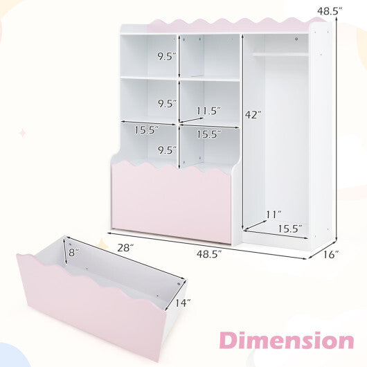 Kids Toy Storage Organizer Children Dress up Closet Wardrobe with Clothing Rack-Pink W2B