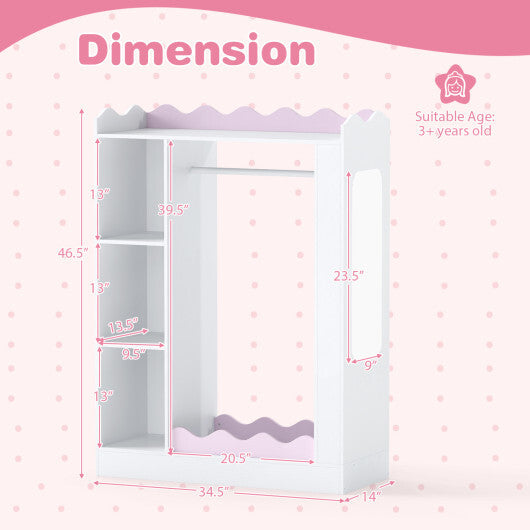 Kids Dress Up Storage with Mirrors and Hanging Rack and Shelves for Bedroom-Pink W2B