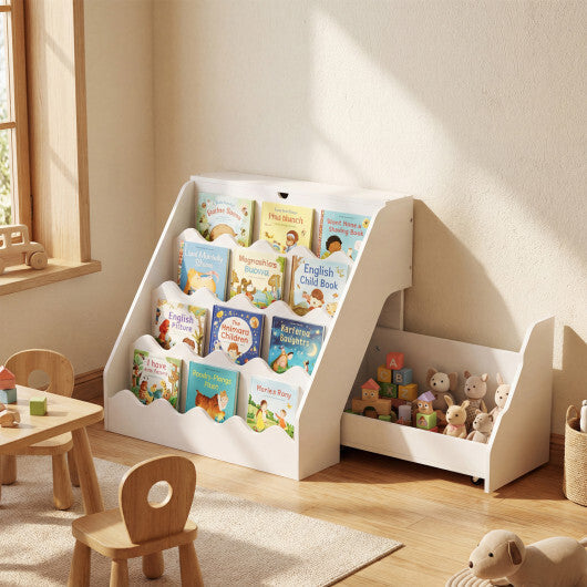2-In-1 Kids Bookshelf & Toy Storage Organizer-White W2B