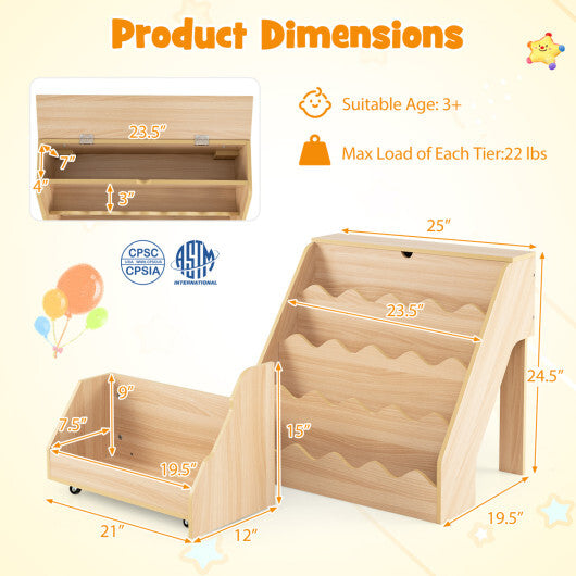 2-In-1 Kids Bookshelf & Toy Storage Organizer-White W2B