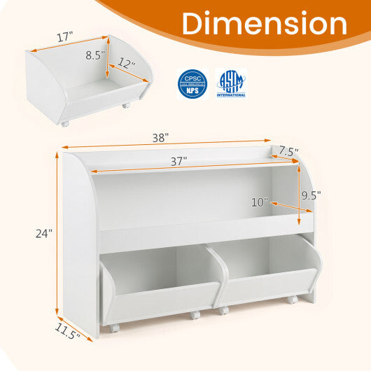 Kids Toy Storage Organizer with 2 Rolling Drawers & 3-Tier Bookshelf for Playroom-Natural W2B
