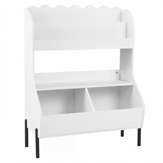 Kids Toy Storage Organizer Wooden Montessori Bookshelf with 2 Storage Bins-White W2B
