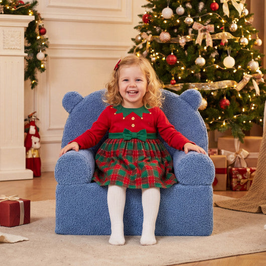Kids Bear Sofa Toddler Foam Couch with Soft Fleece Fabric Cover-Navy W2B
