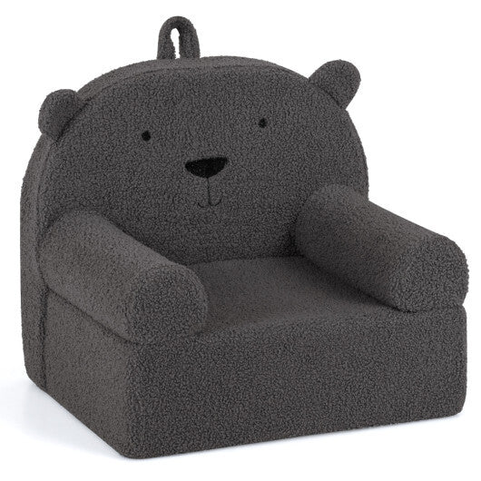Kids Bear Sofa Toddler Foam Couch with Soft Fleece Fabric Cover-Navy W2B