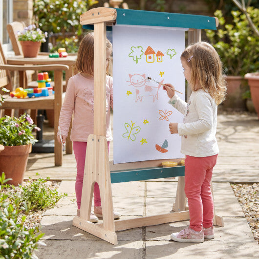 Wooden Art Easel for Kids with Transparent Board and Paper Roll-Natural W2B