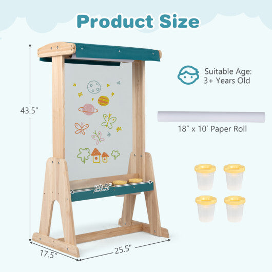 Wooden Art Easel for Kids with Transparent Board and Paper Roll-Natural W2B