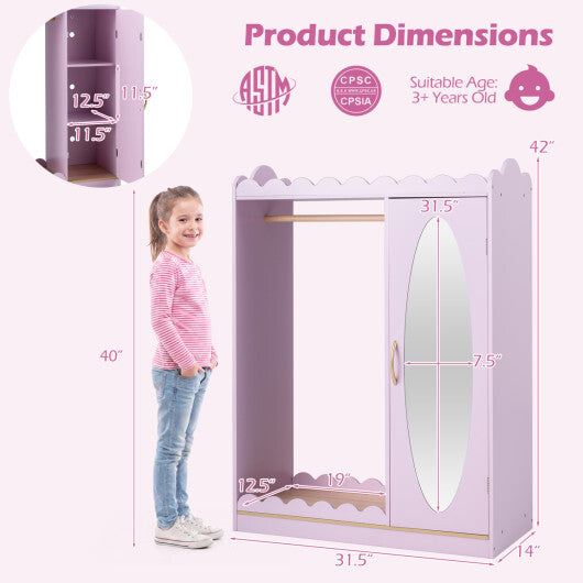Kids Dress Up Storage with Full Length Mirror and Door Cabinet-Pink W2B