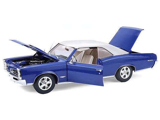 1966 Pontiac GTO Barrier Blue with White Top and Interior 1/18 Diecast Model Car by Highway 61 Highway 61