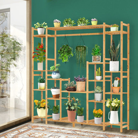 9-Tier Bamboo Plant Stand with Hanging Rack W2B