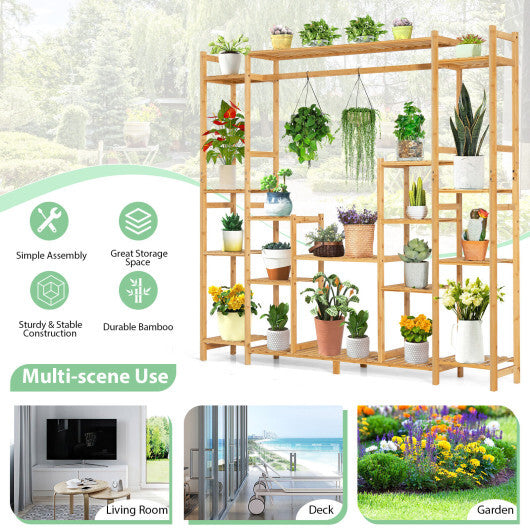 9-Tier Bamboo Plant Stand with Hanging Rack W2B