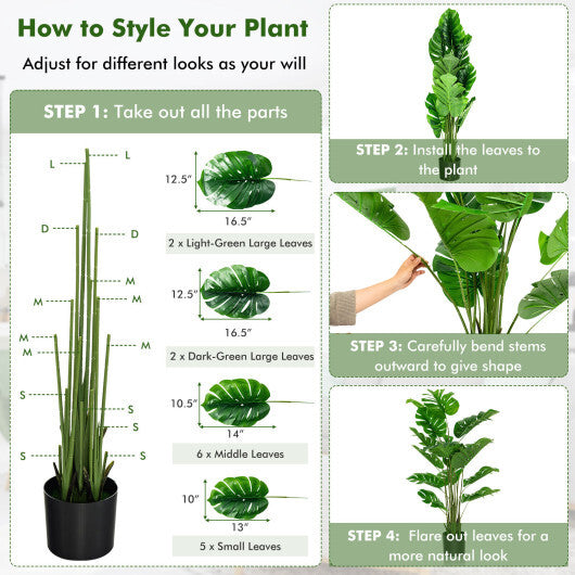 5 Feet Artificial Tree Faux Monstera Deliciosa Plant for Home Indoor and Outdoor W2B