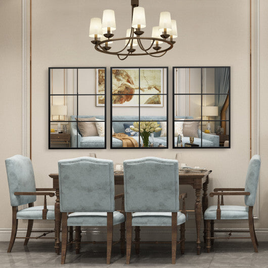 3-Layered Decorative Wall Mirror with Metal Frame for Dining Living Room-Black W2B