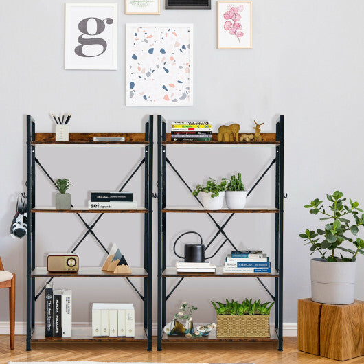 4 -Tier Industrial Open Storage Bookshelf-Coffee W2B