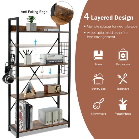 4 -Tier Industrial Open Storage Bookshelf-Coffee W2B