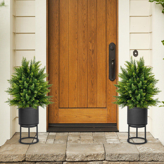 2-Pack Artificial Cedar Topiary Ball Tree with Cement Pot W2B
