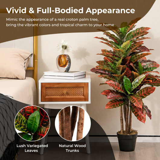Artificial Croton Plant 40 Inch Tall Fake Croton Palm Tree with Colorful Variegated Leaves and Pot W2B