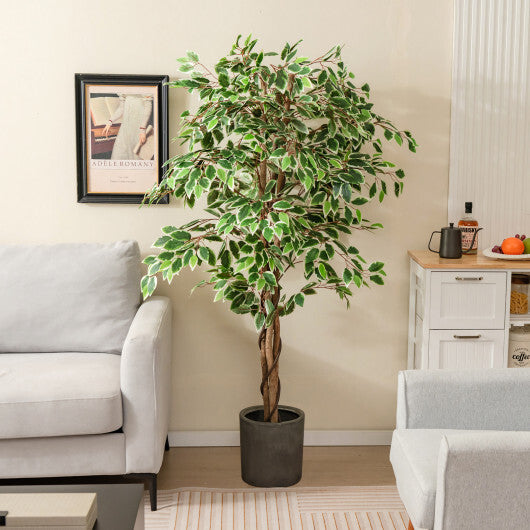 Artificial Ficus Tree Tall Faux Indoor Plant with 1008 Leaves Nursery Pot and Dried Moss W2B