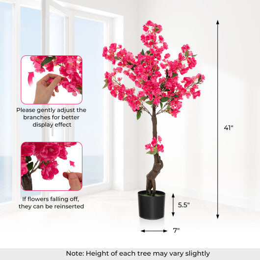 2 Pack 41 Inch Artificial Plum Blossom Tree Fake Floral Plant with 92 Flowers-Red W2B