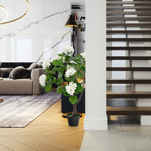 Artificial Hydrangea Tree Fake Floral Plant with 11 White Flowers-White W2B