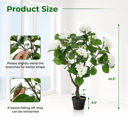 Artificial Hydrangea Tree Fake Floral Plant with 11 White Flowers-White W2B