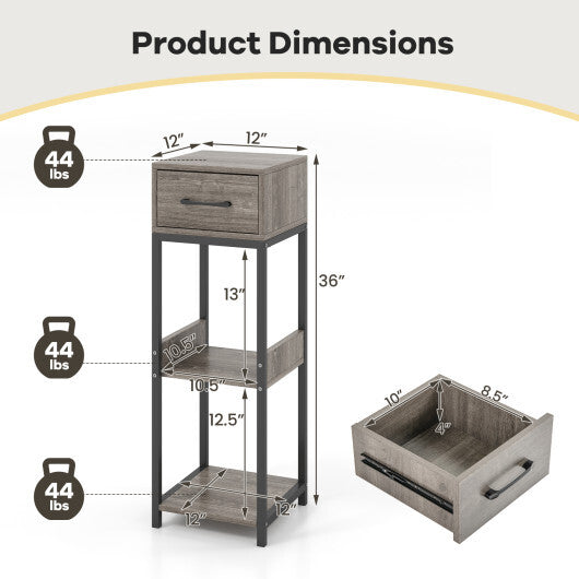 3 Tier Tall Plant Stand with Drawer Anti-tipping Devices-Gray W2B