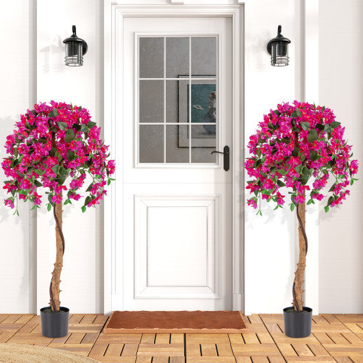 Set of 2 4.5 Feet Artificial Azalea Tree with Cement Pot-Red