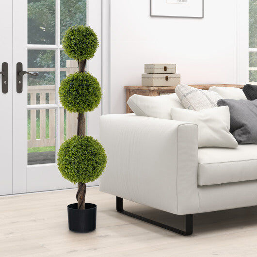 4 FT Artificial Ball Shape Bush Tree with Lush PE leaves and Trunk W2B