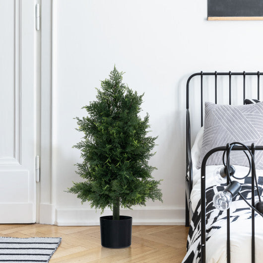 Artificial Cedar Topiary Tree with Plastic Nursery Pot for Porch and Office W2B