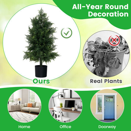 Artificial Cedar Topiary Tree with Plastic Nursery Pot for Porch and Office W2B