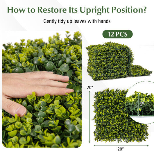 12 Pieces 20 Inch x 20 Inch Artificial Hedge Eucalyptus Panels W2B