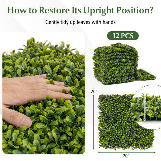 12-Pieces 20 Inch x 20 Inch Artificial Hedge Boxwood Panels W2B