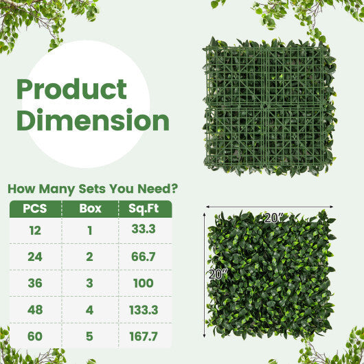 12 Pieces 20 x 20 Inch Artificial Topiary Gardenia Shrub Grass Panels W2B