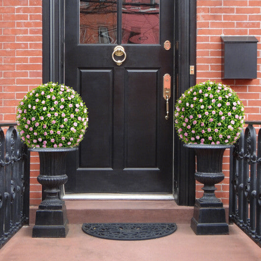 2 PCS Artificial Plant Topiary Balls 17.5 Inch Faux Decorative Balls with Pink Flowers W2B