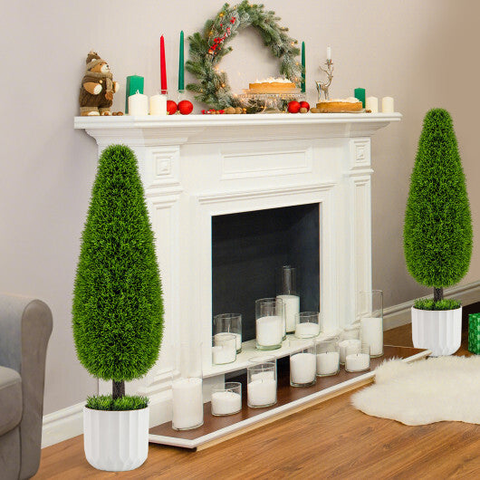 2 Pack 3 Feet Artificial Cedar Teardrop Shaped Bush with Plastic Nursery Pot-Green W2B