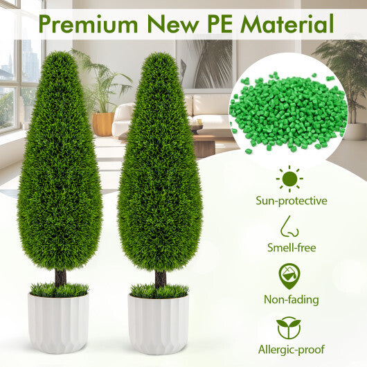2 Pack 3 Feet Artificial Cedar Teardrop Shaped Bush with Plastic Nursery Pot-Green W2B
