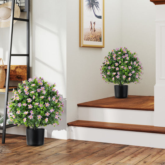 2 Pack Artificial Boxwood Topiary Ball Tree Faux Shrub Bushes with Flowers-White W2B