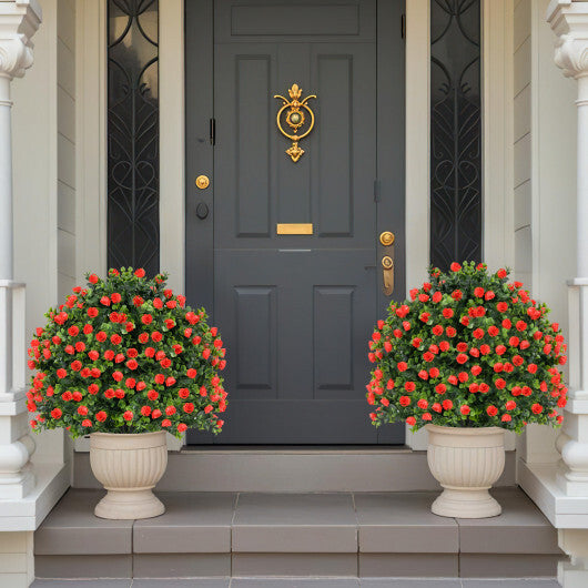 2 Pack Artificial Rose Topiary Ball Tree Faux Shrub Bushes with Flowers-Red W2B