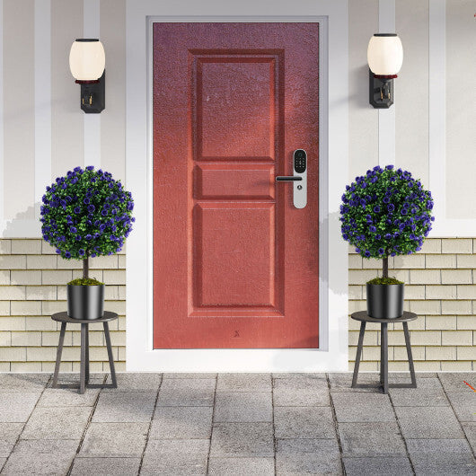 22 Inch Set of 2 Artificial Purple Rose Topiary Ball Trees with Cement-Filled Pot-Purple W2B