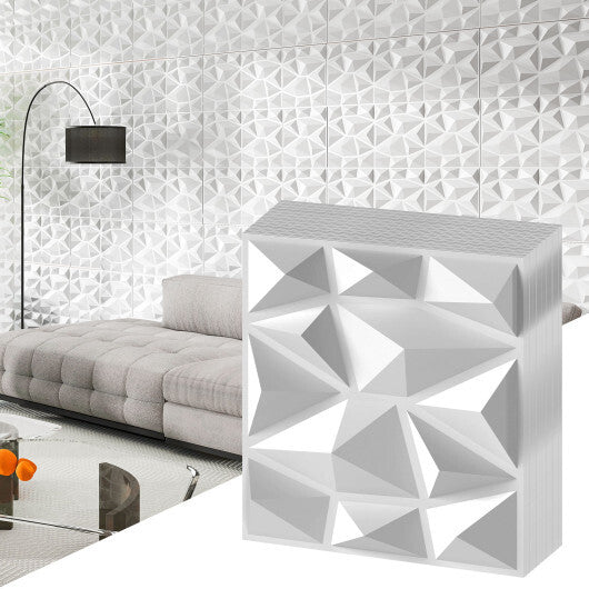 100-Pack 3D Wall Panels 12" x 12" PVC Interior Wall Decoration with Diamond Accent-White W2B