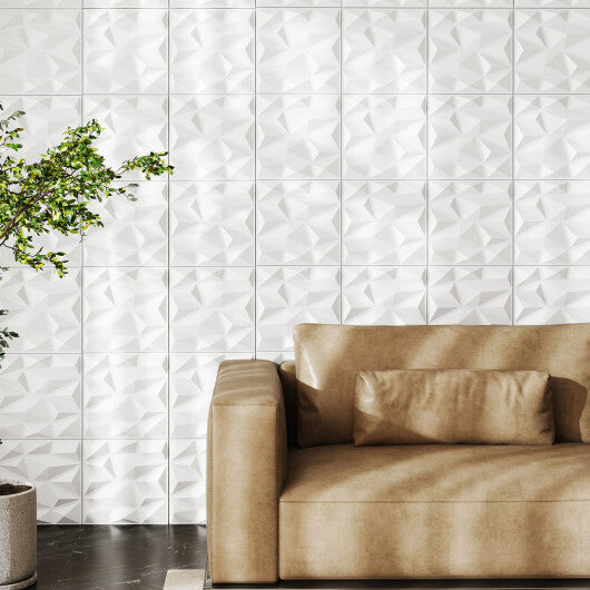 100-Pack 3D Wall Panels 12" x 12" PVC Interior Wall Decoration with Diamond Accent-White W2B
