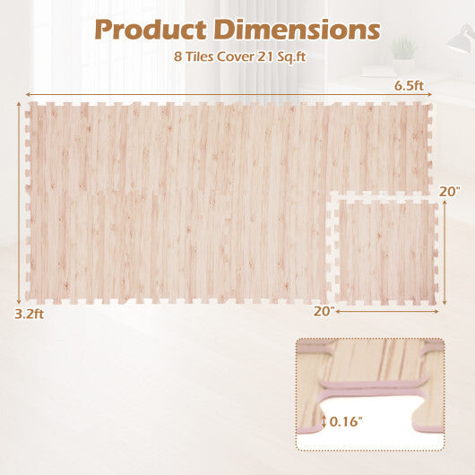 8 Pieces EVA Foam Floor Tiles with Wood Texture W2B