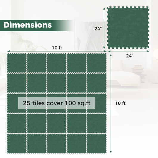25 Pack-100 Sq.Ft. Foam Floor Tiles Interlocking Carpet Tiles with Edge Borders-Beige W2B
