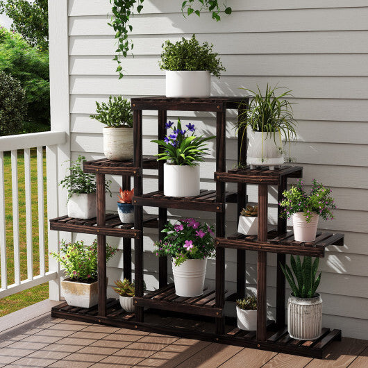 Indoor Outdoor Wood Plant Stand Multi-Tiered Corner Plant Shelf Flowerpot Holder-Brown