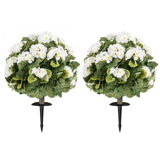 Artificial Begonia Ball Trees Set of 2 13 inch Fake Evergreen Shrubs with Ground Spikes-White W2B