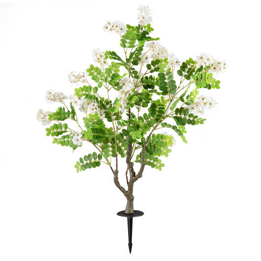 2 Pack Artificial Locust Flower Trees 39 Inch Fake Evergreen Shrubs with Ground Spikes-White W2B