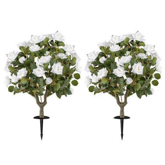2 Pack Artificial Rose Flower Trees with Spikes and 18 White Flowers-White W2B