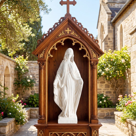 31.5 Inch Virgin Mary Statue with Aged Finish for Yard Patio-White W2B
