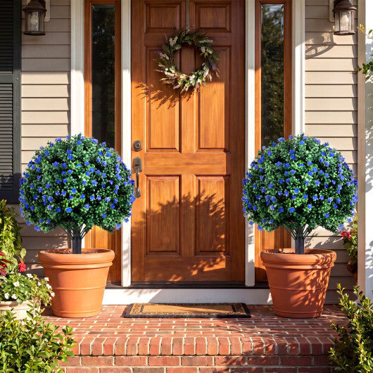 2 Pack Artificial Camellia Boxwood Topiary Ball Trees 27.5 Inches Faux Floral Shrubs W2B